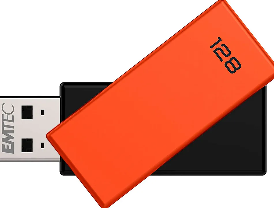 Cle usb emtec 2.0 c350 brick pivotante 128gb vitesse lecture 15mbs ecriture mb/s coloris orange