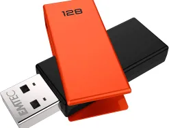 Cle usb emtec 2.0 c350 brick pivotante 128gb vitesse lecture 15mbs ecriture mb/s coloris orange