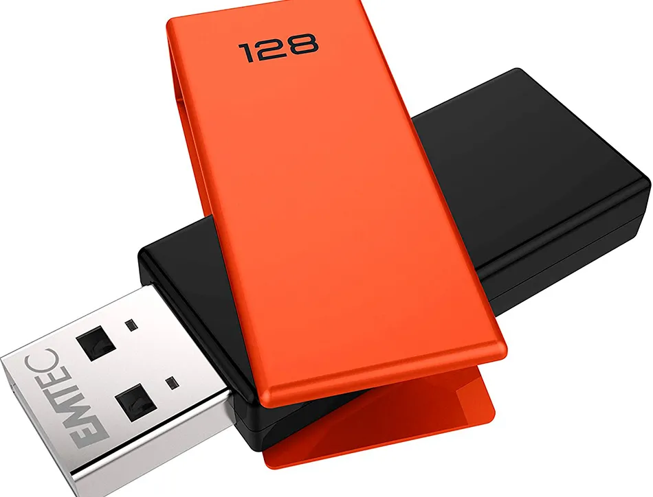Cle usb emtec 2.0 c350 brick pivotante 128gb vitesse lecture 15mbs ecriture mb/s coloris orange