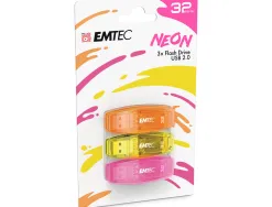 Cle usb emtec 2.0 c410 trio 32gb pack 3 coloris neon orange jaune rose