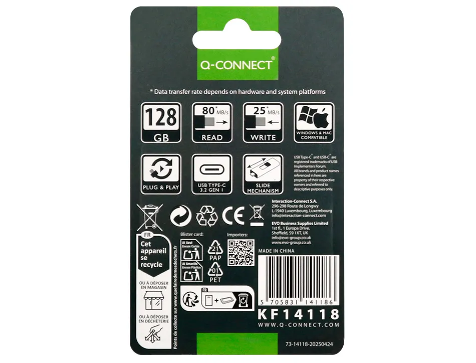 Cle usb q-connect flash drive 128 gb 3.2 type-c