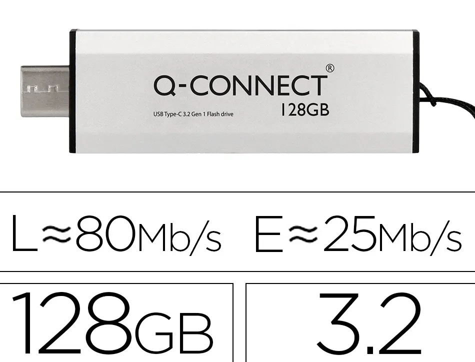 Cle usb q-connect flash drive 128 gb 3.2 type-c