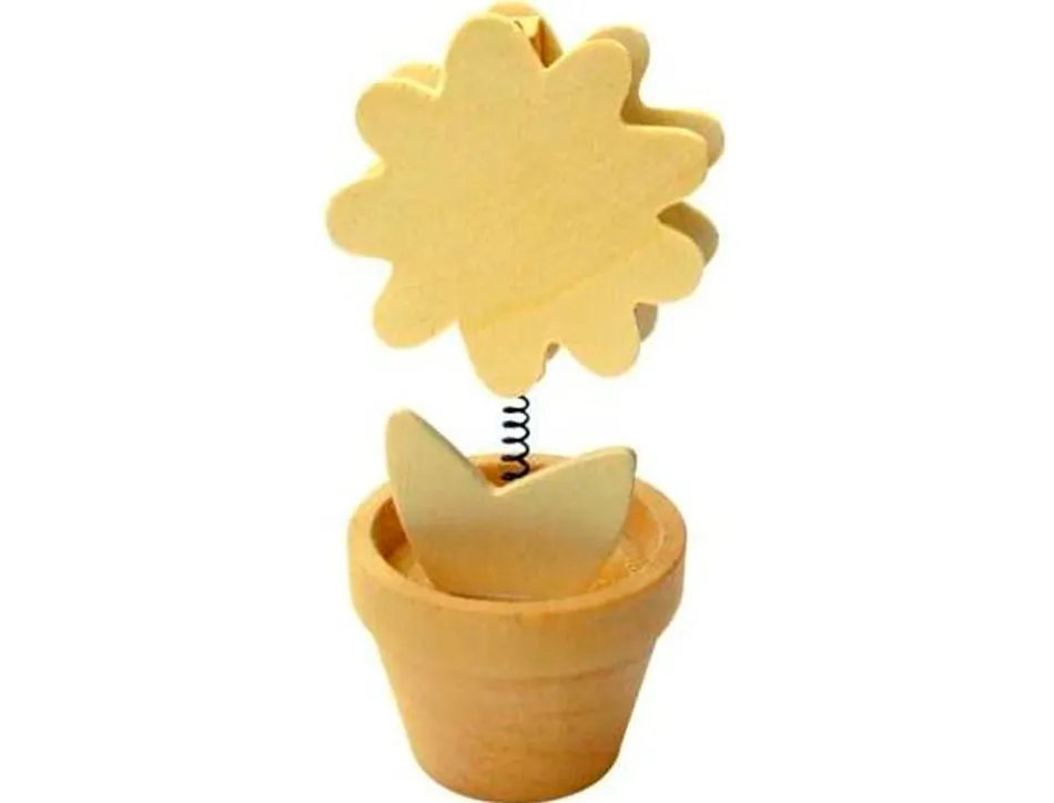 Clip mémo fantaisie bois sur ressort forme pot fleur 11cm