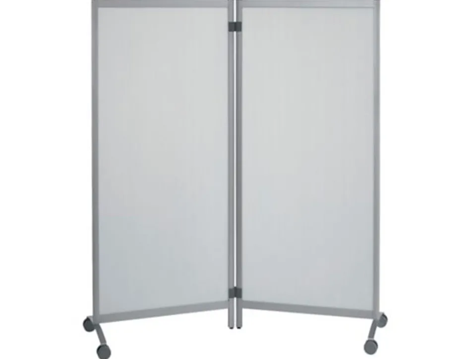 Cloison de protection mobile double paperflow modele a pmma 3mm cadre aluminium anodise hauteur reglable 4 roulettes