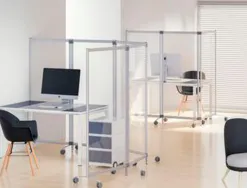 Cloison de protection mobile double paperflow modele a pmma 3mm cadre aluminium anodise hauteur reglable 4 roulettes