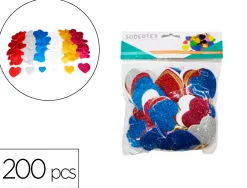 Coeurs sodertex en mousse eva pailletee adhesive 2mm 4 tailles 200 pcs 6 coloris assortis