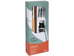 Coffret plumes- criture brause compos de 1 plume en bois 3 plumes 1 pinceau 1 flacon d'encre noire 15ml