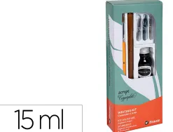 Coffret plumes- criture brause compos de 1 plume en bois 3 plumes 1 pinceau 1 flacon d'encre noire 15ml