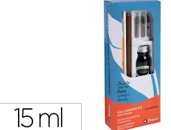 Coffret plumes-calligraphie brause compos de 1 plume en bois 3 plumes 1 pinceau 1 flacon d'encre noire 15ml