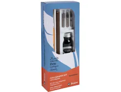 Coffret plumes-calligraphie brause compos de 1 plume en bois 3 plumes 1 pinceau 1 flacon d'encre noire 15ml