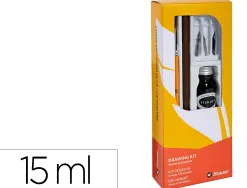 Coffret plumes-dessin brause compos de 1 plume en bois 3 plumes 1 pinceau 1 flacon d'encre noire 15ml