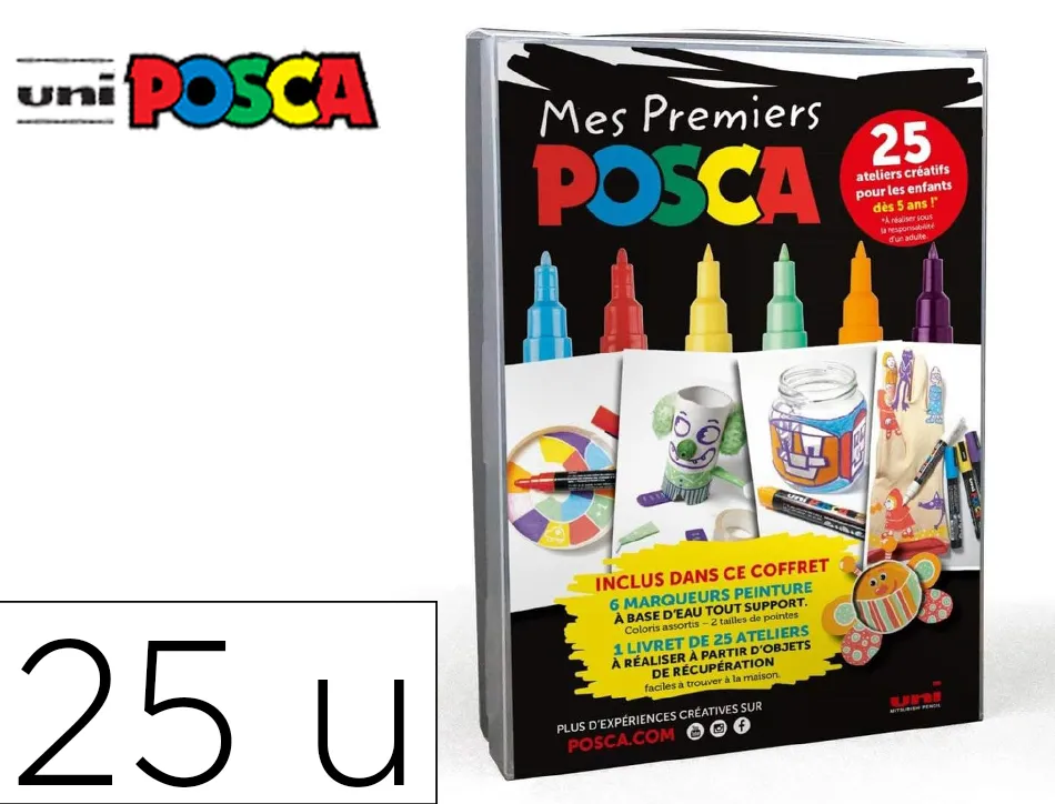 Coffret posca mes premiers marqueurs pointes pc1mc et pc3m coloris assortis 6 unites et 1 livret de 25 ateliers