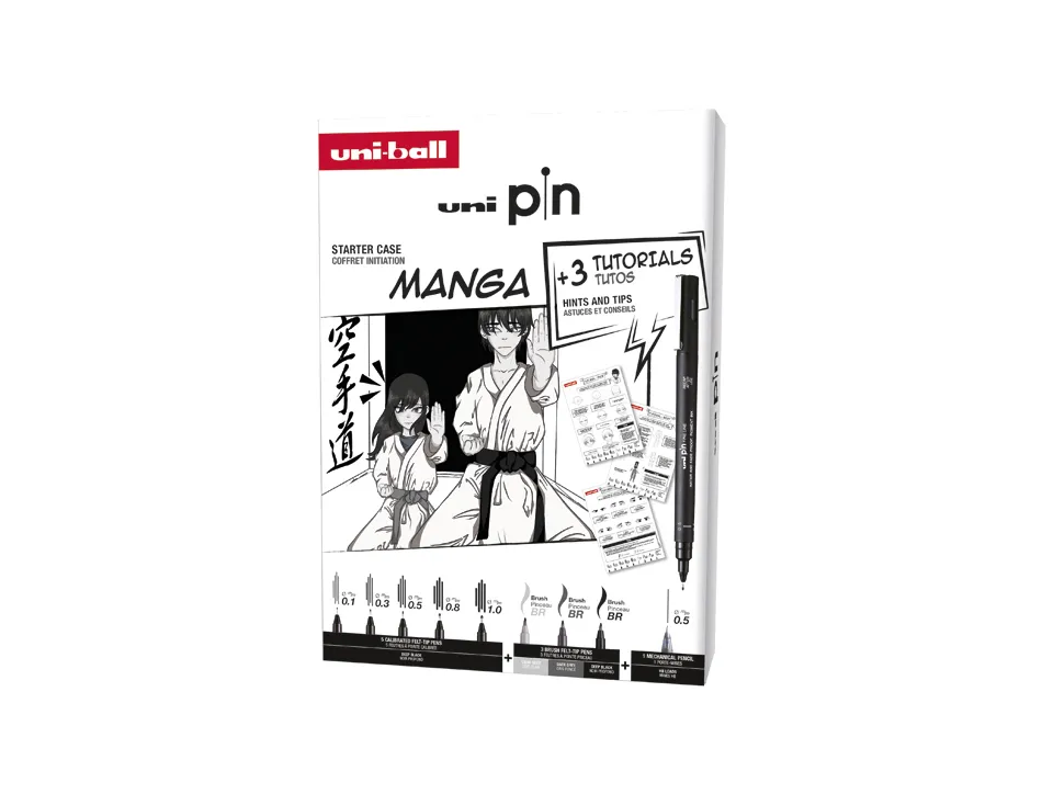 Coffret uniball feutre unipin edition manga 8 unites + porte-mines
