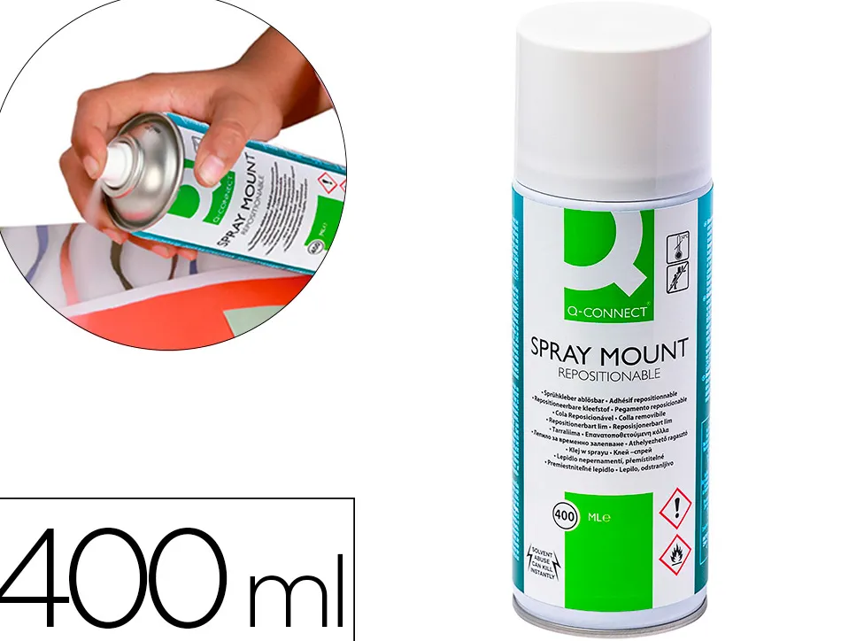 Colle aérosol q-connect multi-fonction fixation légère repositionnable grand pouvoir collant 400ml