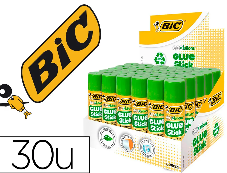 Colle bic ecolutions glue stick - lavable - colle le papier et le carton tube de 21 gr boite de 20