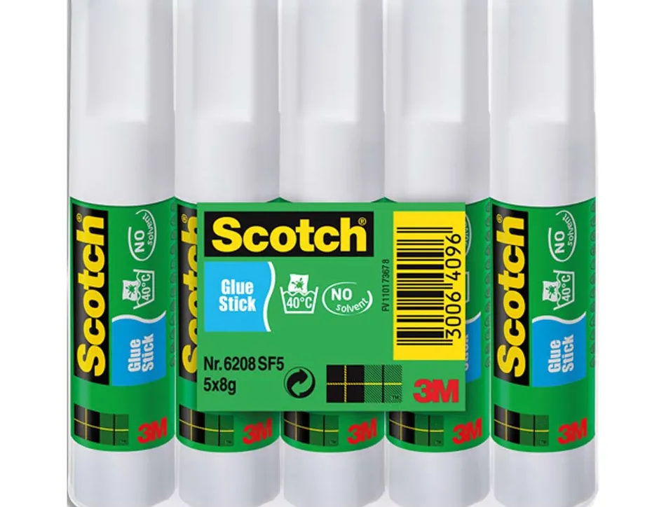 Colle blanche scotch 8g bâton paquet 5 unites