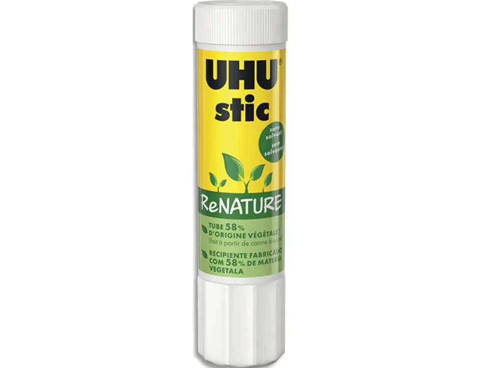 Colle blanche uhu stic renature fabrication origine végétale recyclable sans solvant matières naturelles bâton 8.2g