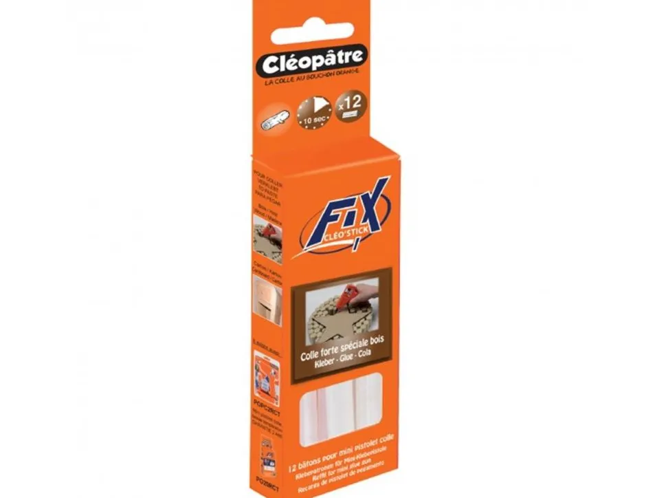 Colle cleopatre special bois pour pistolet a colle batonnet diametre 7mm lot de 12 unites