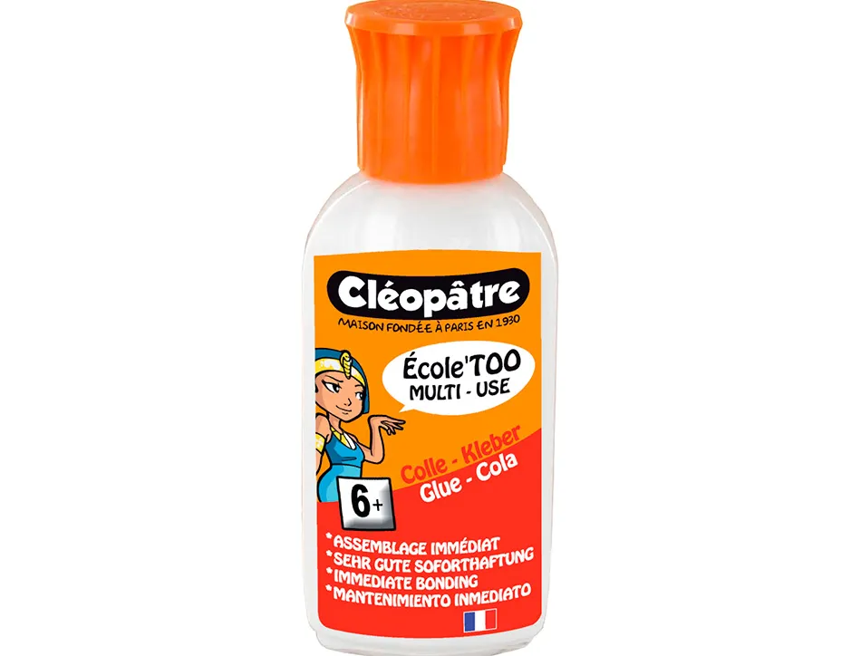 Colle cléopâtre extra forte multi-matériaux spéciale enfants lavable plastique verre métal mousse plastique flacon 60g