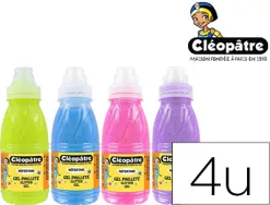Colle pailletée cléopâtre en gel 4 coloris néons assortis jaune rose bleu violet lot 4 pots 250ml