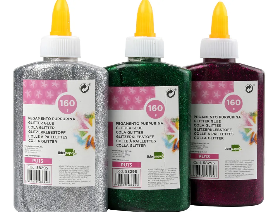Colle pailletée liderpapel coloris assortis métallisés pot 160g