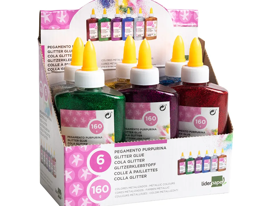 Colle pailletée liderpapel coloris assortis métallisés pot 160g