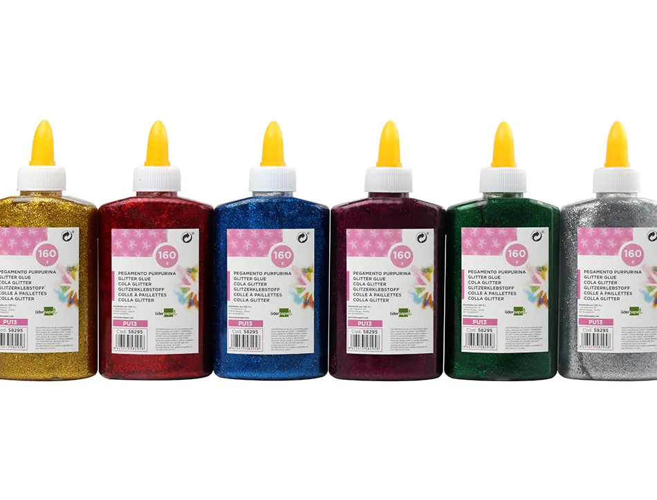 Colle pailletée liderpapel coloris assortis métallisés pot 160g