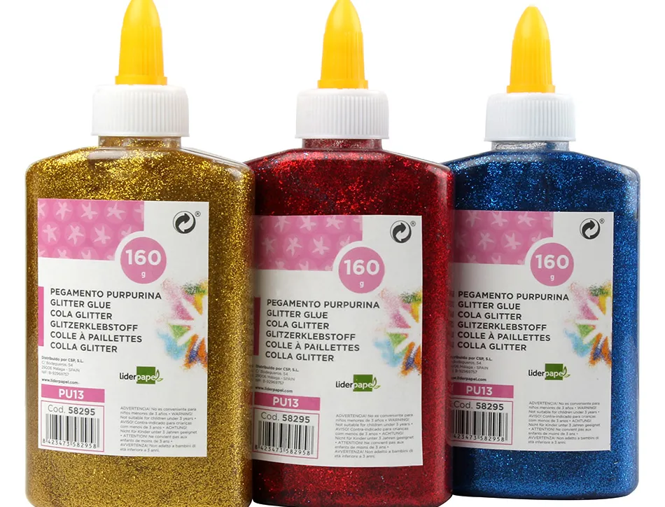 Colle pailletée liderpapel coloris assortis métallisés pot 160g