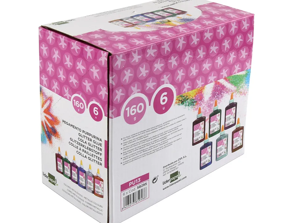 Colle pailletée liderpapel coloris assortis métallisés pot 160g
