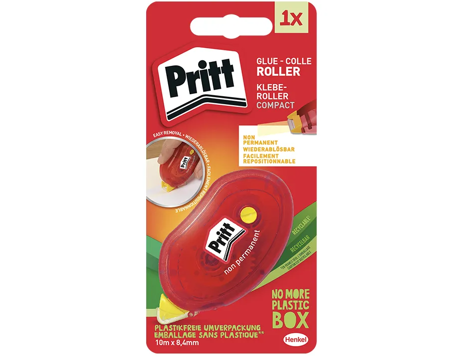 Colle pritt roller compact ruban 8.4mmx10m collage repositionnable immédiat plus performante niveau visible
