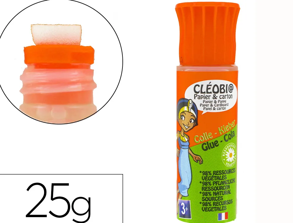 Colle scolaire cléopâtre cléobio liquide forte prise différée etendeur mousse rechargeable flacon 25g