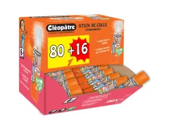 Colle transparente cleopatre repositionnable sans solvant lavable des 30 baton de 8g boite de 96 unites
