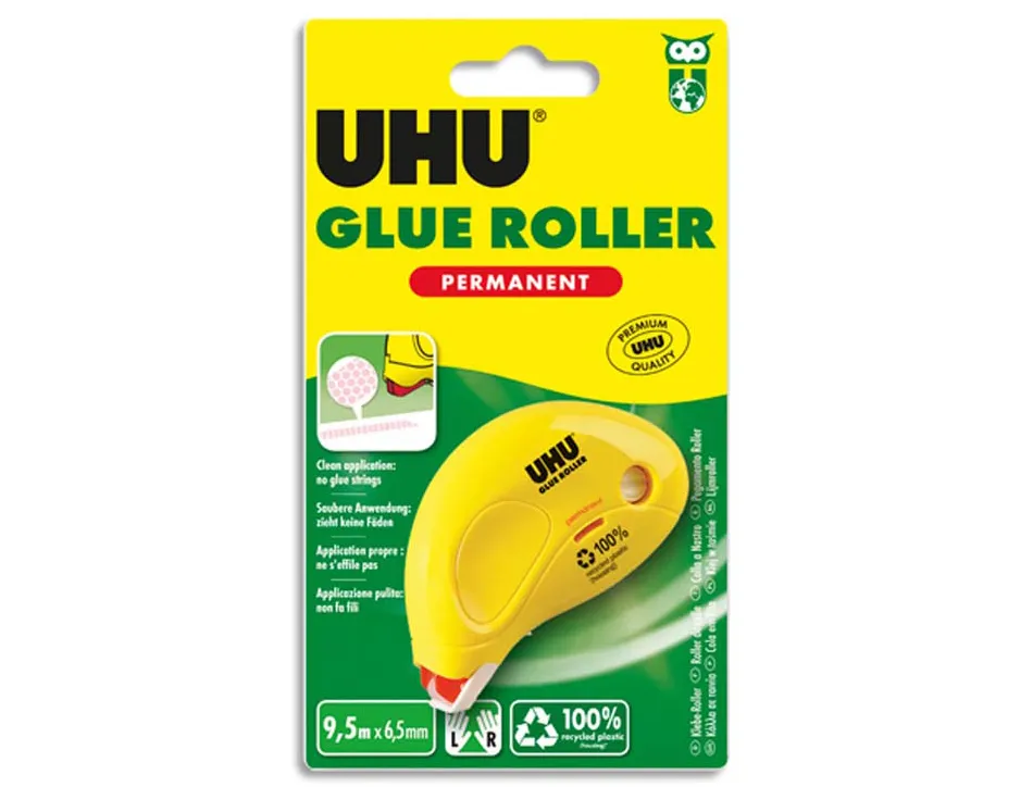 Colle uhu glue roller permanent ergonomique consommation visible système microdépôt 6.5mmx9.5m