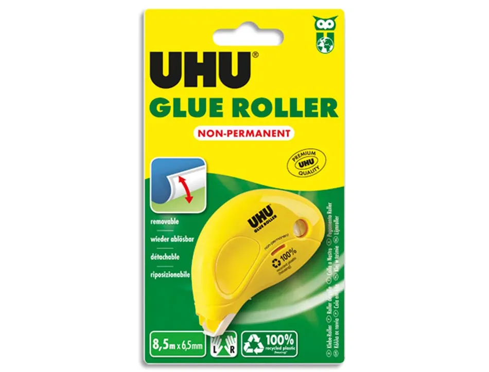 Colle uhu glue roller repositionnable ergonomique consommation visible système microdépôt 6.5mmx8.5m
