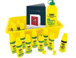 Colle uhu twist&glue extra forte transparente multi-matériaux coffret scolaire 12 flacons pleins+1 recharge