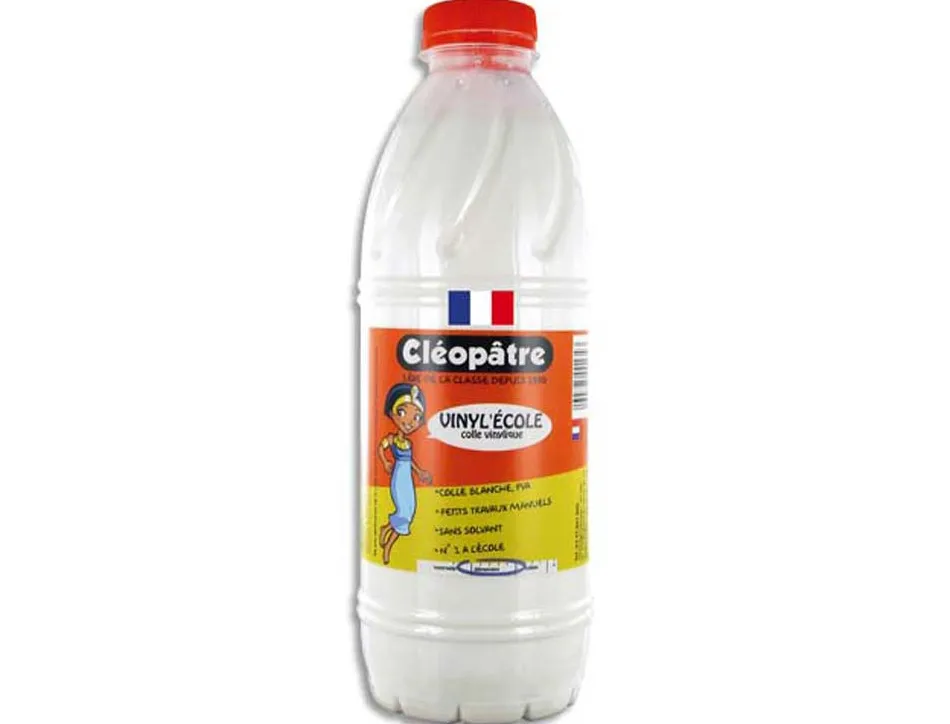 Colle vinylique cléopâtre blanche tous types travaux usage maison bureau nettoyage facile sans solvant flacon 1l