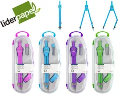 Compas liderpapel articulé adaptateur universel circonférence 38cm longueur 14cm mine 2mm étui coloris assortis
