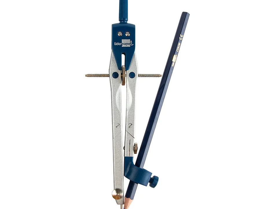 Compas liderpapel micrométrique articulé 2 branches circonférence 38cm longueur 17cm bague mines 2mm étui