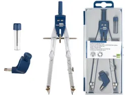 Compas liderpapel micrométrique articulé 2 branches circonférence 38cm touche réglage rapide bague mine 2mm étui