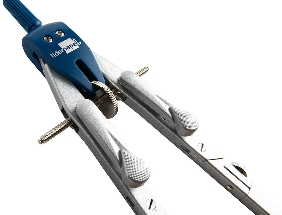 Compas liderpapel micrométrique articulé 2 branches circonférence 38cm touche réglage rapide bague mine 2mm étui