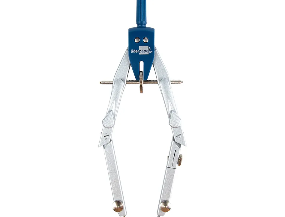Compas liderpapel micrométrique articulé 2 branches circonférence 38cm touche réglage rapide bague mine 2mm étui