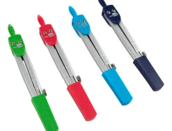 Compas liderpapel scolaire circonférence 36cm longueur 12cm protecteur pointe mine 2mm coloris assortis étui plastique