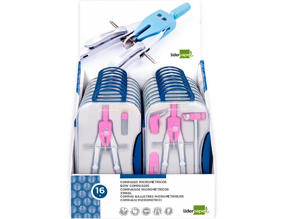 Compas liderpapel scolaire adaptateur présentoir 16u