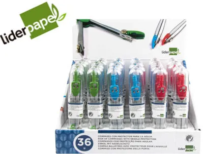 Compas liderpapel scolaire circonférence 34cm longueur 11.5cm protecteur pointe mine 2mm coloris assortis étui plastique