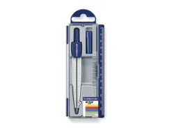 Compas staedtler 550 50 branche pointe sèche interchangeable réglette graduée mines 2mm étui rigide