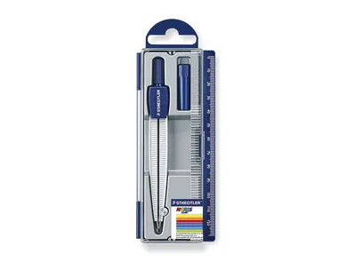 Compas staedtler 550 50 branche pointe sèche interchangeable réglette graduée mines 2mm étui rigide