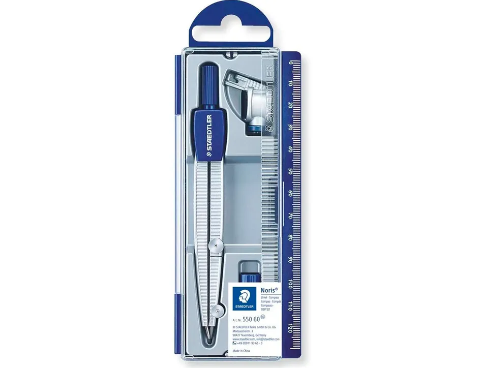 Compas staedtler 550 60 branche pointe sèche attache-compas universelle crayon diamètre 11mm mine 2mm étui rigide