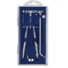 Compas staedtler laiton plaqué nickel satiné fibre verre rallonge vis micrométrique 17cm 35cm rallonge 58.5cm coffret