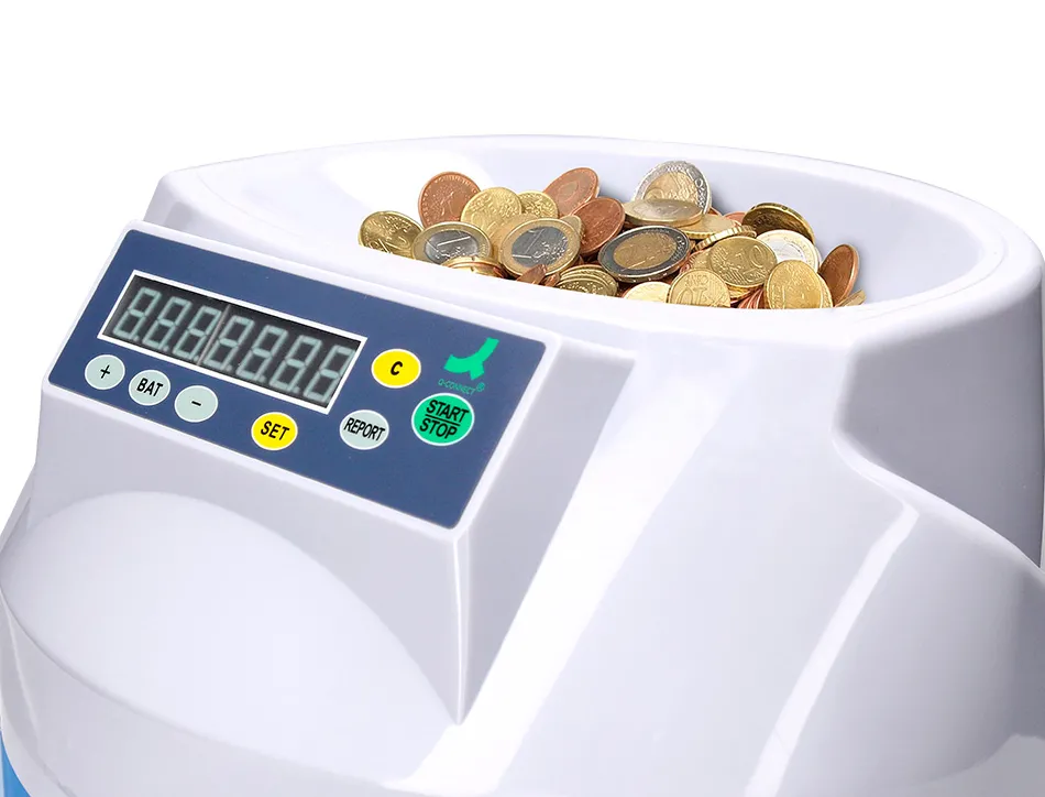 Compteuse trieuse monnaie q-connect électronique libre ou par lot 216u/minute 4 chiffres led 355x266x330mm 4.5kg