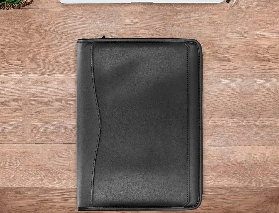 Conférencier a4 calculatrice plastique fermeture éclair pochette téléphone portable 4 anneaux 40mm 35,5x26x1cm noir